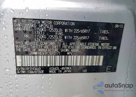 2015 Toyota Rav4 Xle from USA, damaged, VIN JTMWFREV7FD072171